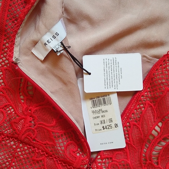 Reiss Zola Lace Overlay Scallop Edge Deep V Back Shift Dress - Picture 7 of 10